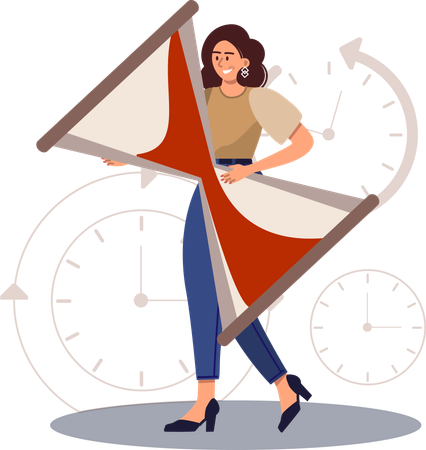 Young girl holding hours glass  Illustration