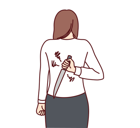 Young girl holding knife behind back  Illustration