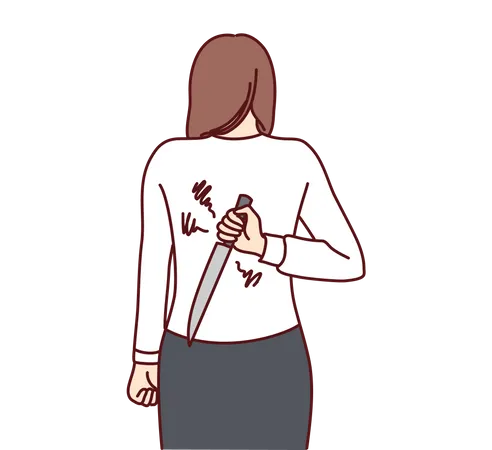 Young girl holding knife behind back  Illustration