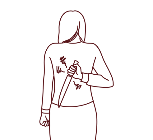 Young girl holding knife behind back  Illustration