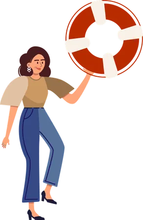 Young girl holding lifebuoy  Illustration