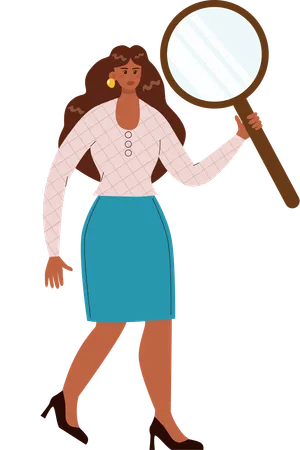 Young girl holding magnifier glass  Illustration