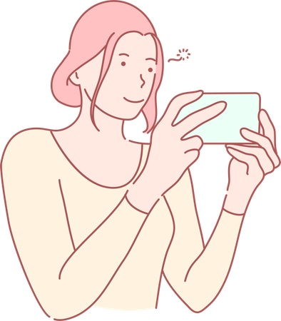 Young girl holding mobile  Illustration