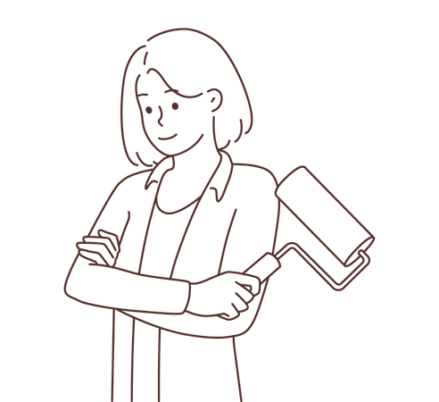Young girl holding paint roller  Illustration