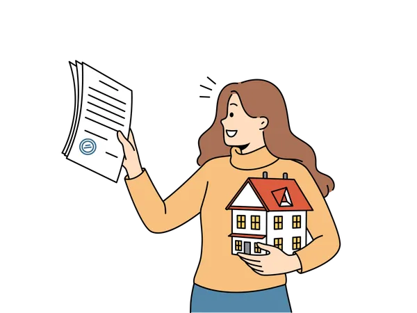 Young girl holding property paper  Illustration