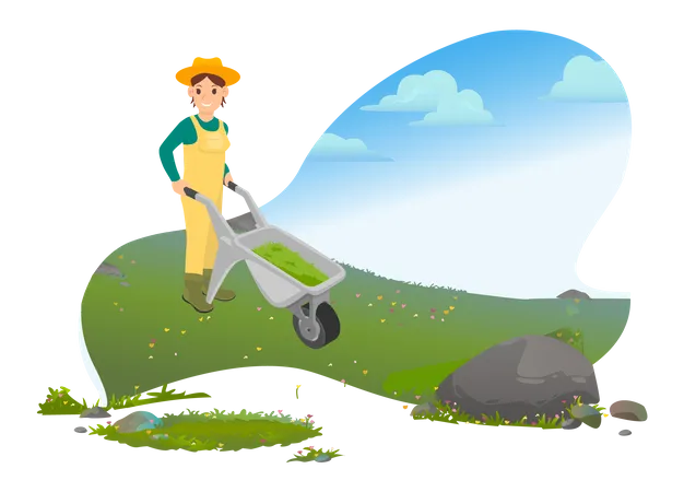 Young girl holding push cart  Illustration