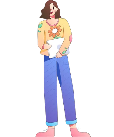 Young girl holding report  Illustration