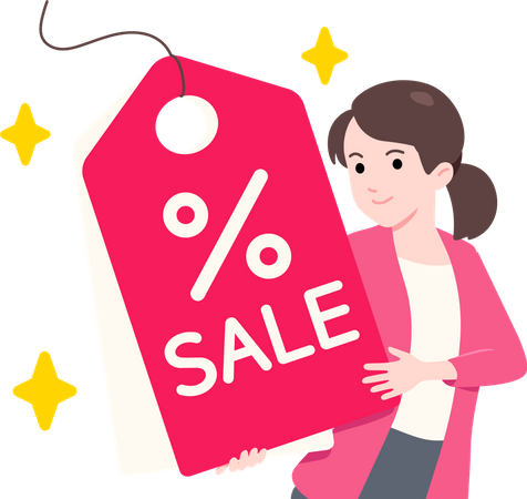 Young Girl Holding Sale Tag  Illustration