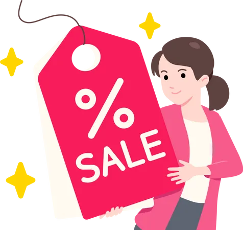 Young Girl Holding Sale Tag  Illustration