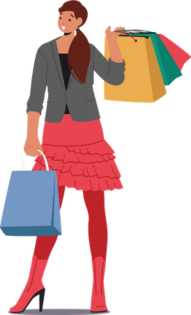 Young girl Holding shopping Bags  イラスト