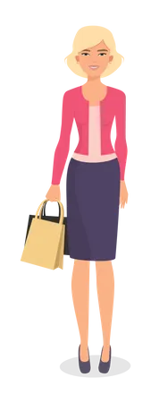 Young girl holding shopping bags  イラスト