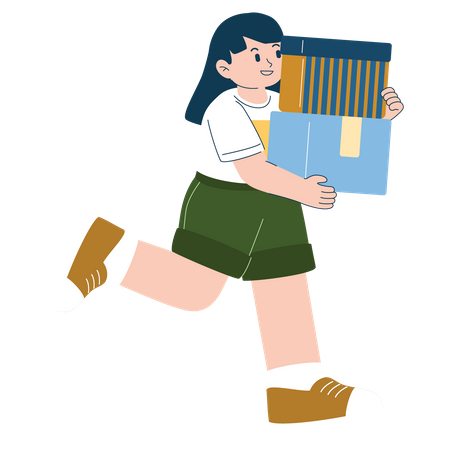 Young girl holding shopping box  Illustration