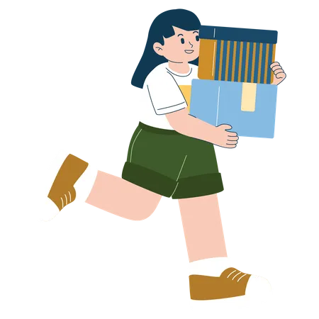 Young girl holding shopping box  Illustration