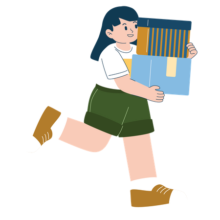 Young girl holding shopping box  Illustration