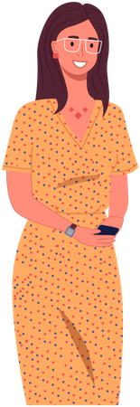 Young girl holding smartphone Illustration