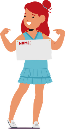 Young Girl Holds Nameplate Showing on herself  Illustration