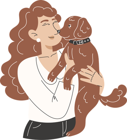 Young Girl Hugging Her Chocolate American Water Spaniel for National Dog Day Greeting Card  Illustration