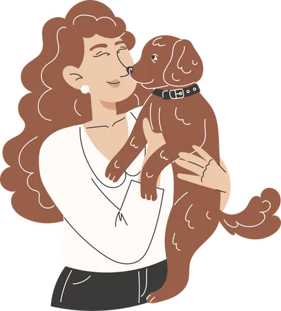 Young Girl Hugging Her Chocolate American Water Spaniel for National Dog Day Greeting Card  Illustration