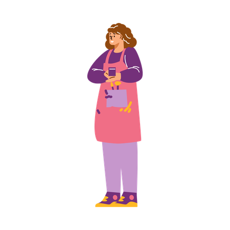 Young girl in apron with art brushes  Illustration