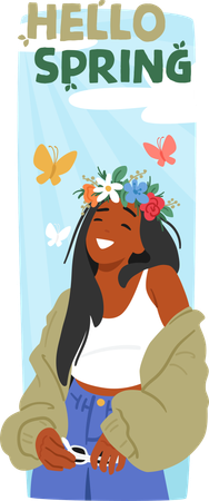 Young Girl In Floral Wreath  Illustration