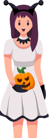 Young Girl in Halloween Costume with pumpkin  Illustration