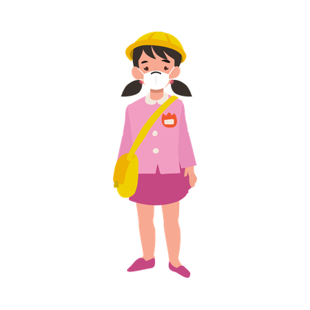 Young girl in japanese kindergarten uniform with face mask, showcasing health-conscious early education  Illustration