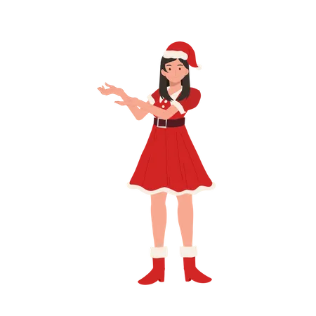 Young Girl in Santa Claus Outfit  Illustration