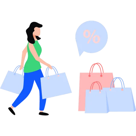 The Girl Is Carrying A Shopping Bag Illustration