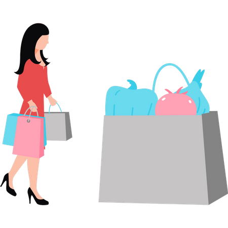 Young girl is coming from shopping  Illustration