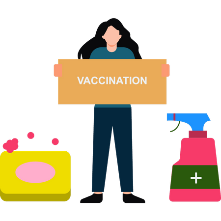 Young girl is holding a vaccination board  Illustration