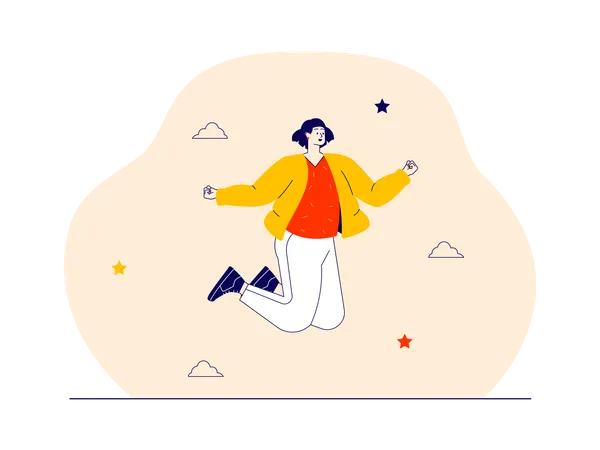 Young girl is jumping in the air  Illustration