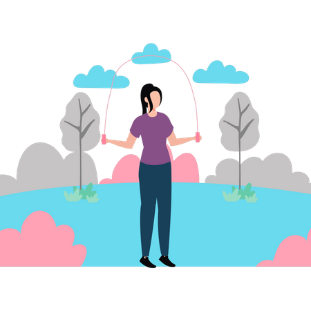 Young girl is jumping rope  Illustration