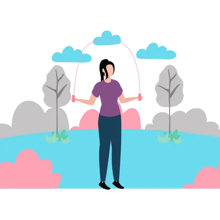 Young girl is jumping rope  Illustration