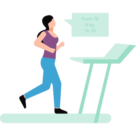 Young girl is running on the treadmill  Illustration