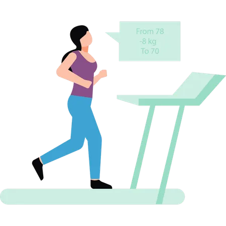 Young girl is running on the treadmill  Illustration