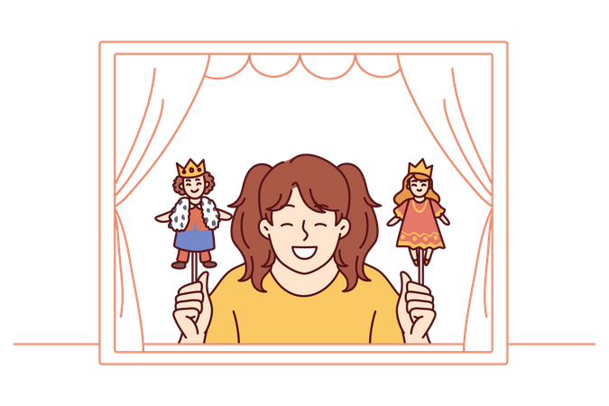 Young girl is showing puppet show  Illustration