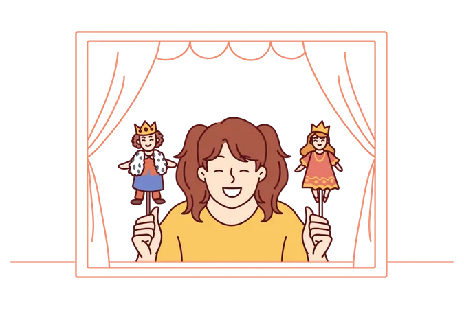 Young girl is showing puppet show  Illustration