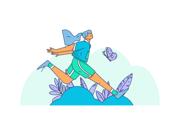 Young girl jumping high for butterfly  Illustration
