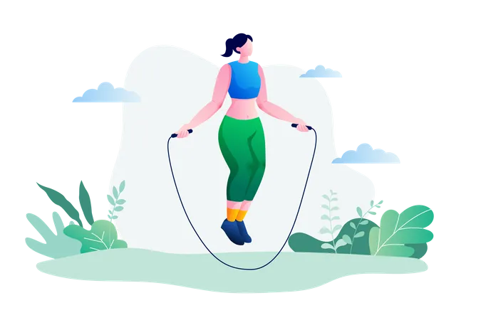 Young girl jumping rope outdoors Illustration