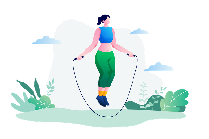 Young girl jumping rope outdoors  Illustration