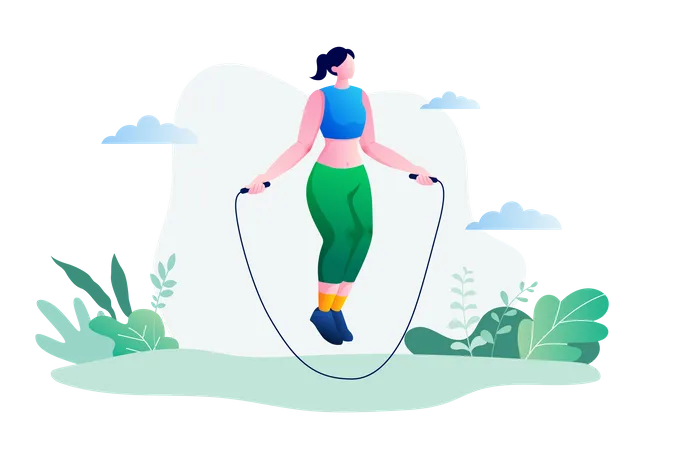 Young girl jumping rope outdoors  Illustration