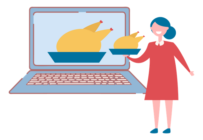 Young girl learning cooking online  Illustration
