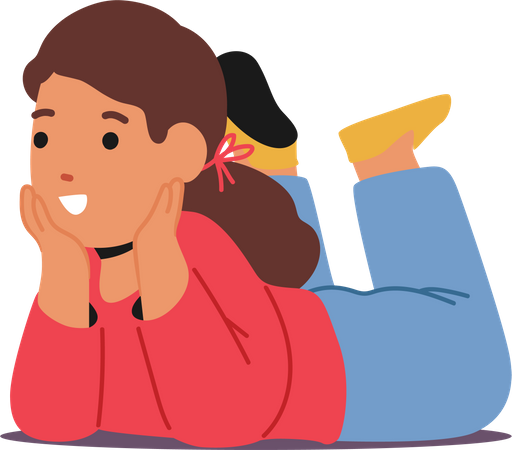 Young Girl Lies On Her Stomach  Illustration