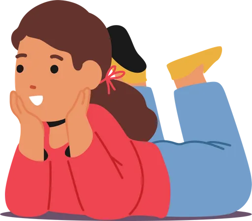 Young Girl Lies On Her Stomach  Illustration