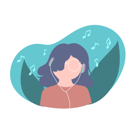 Young Girl Listening Music  Illustration