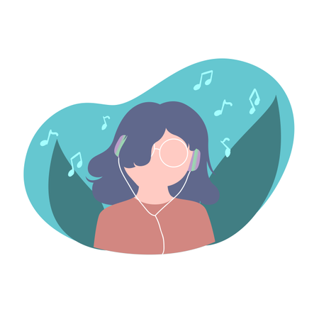 Young Girl Listening Music Illustration