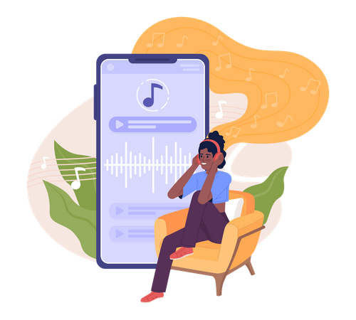 Young girl Listening to music on mobile  Illustration