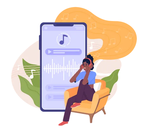 Young girl Listening to music on mobile  Illustration