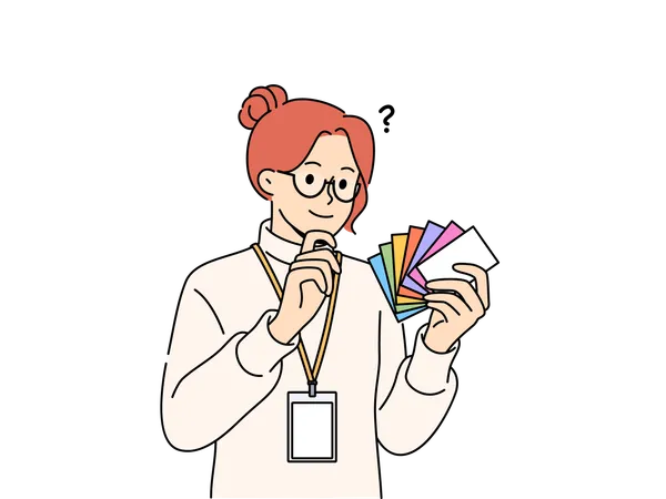 Young girl looking at color palette while holding in hand  Illustration