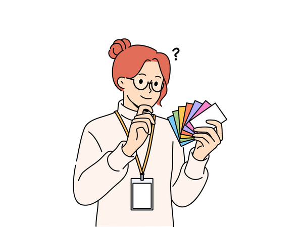 Young girl looking at color palette while holding in hand  Illustration